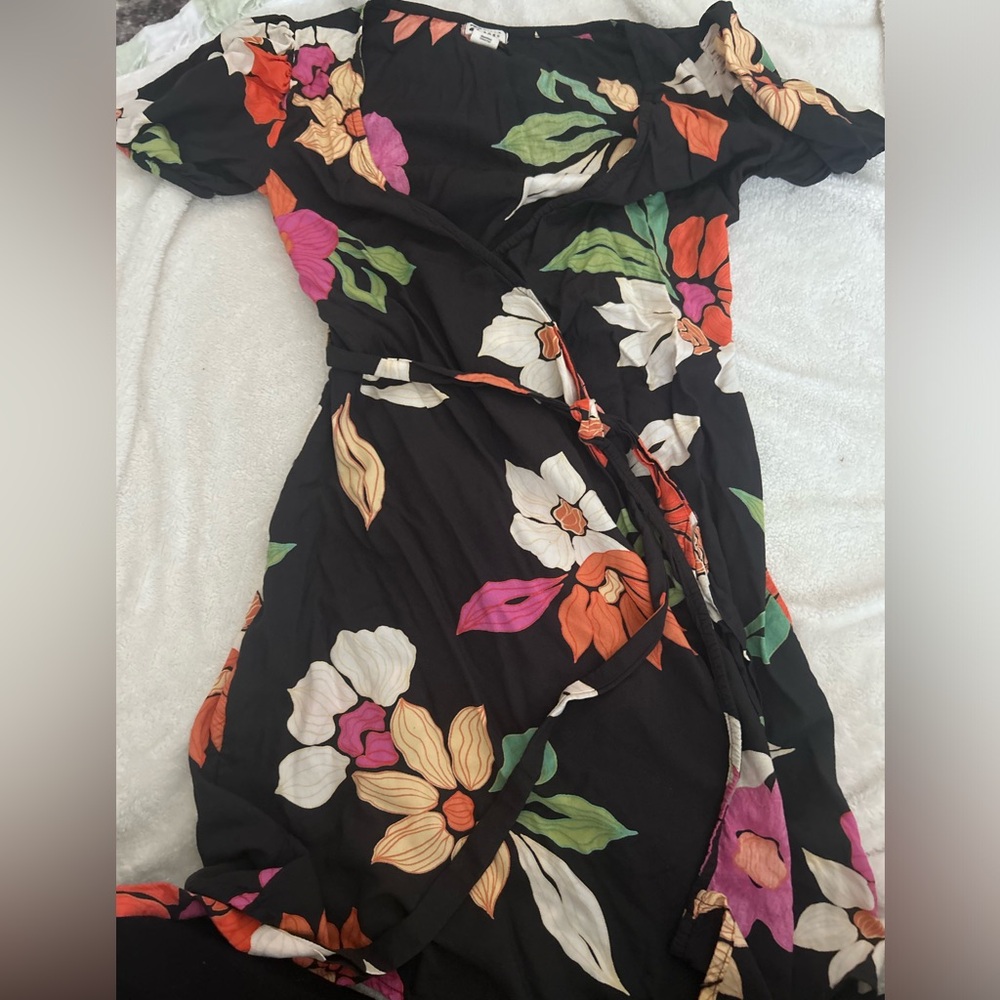 Billabong Charcoal Wrap Dress with Floral Print